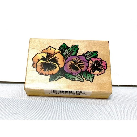 Comotion Rubber Stamps #1804 PANSIES Wood Mounted Rubber Stamp Vintage 1995 - Picture 2 of 6